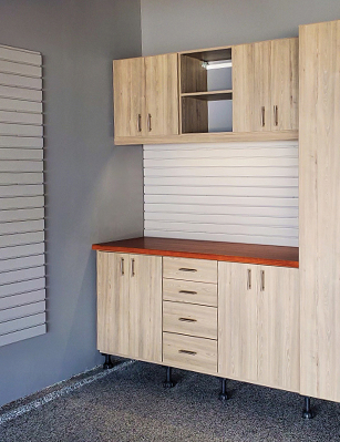 Custom wood cabinets in garage