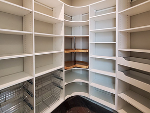 Pantry Storage with Lazy Susan, Wire Baskets, and Roll-out Drawers